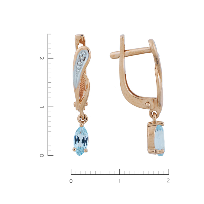 Серьги из комбинированного золота 585 пробы c 2 бриллиантами и 2 топазами, Л 5405 2710 за 15330