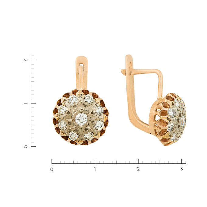 Серьги из комбинированного золота 583 пробы c 18 бриллиантами