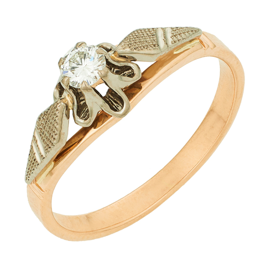 Кольцо из комбинированного золота 585 пробы c 1 бриллиантом, Л36042630 за 28140