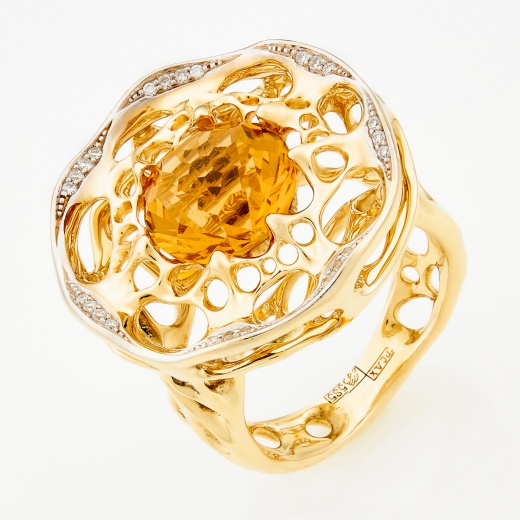 Кольцо из желтого золота 585 пробы c 24 бриллиантами и 1 цитрином Л28077845 фото 1