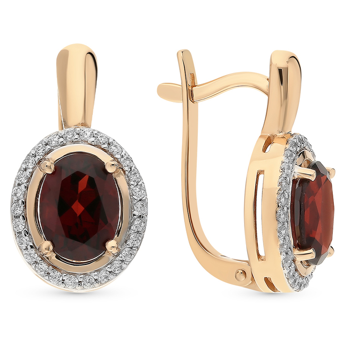 Серьги золото, 585, 2 к.,4,96 гр. (чистый вес 4,36 гр.); 2 Гранат вес 2,7 ct, Фианит