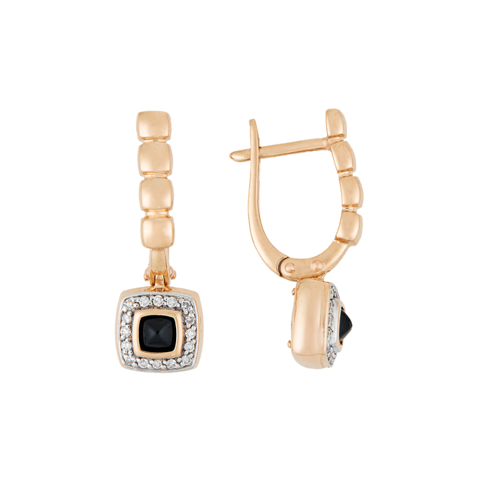 Серьги из золота 585 пробы c 2 ониксами и 32 бриллиантами, Л 2508 4973 за 46800
