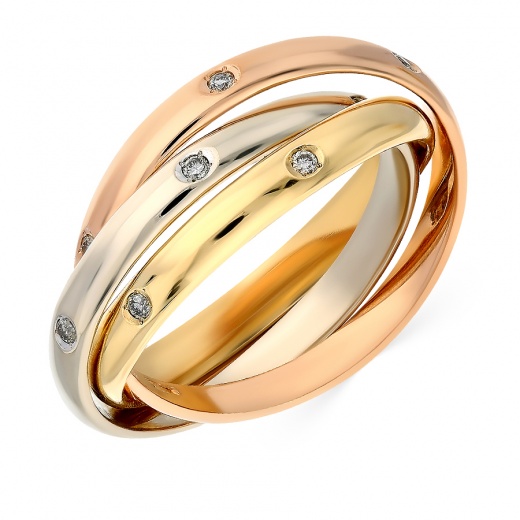 Кольцо из комбинированного золота 585 пробы c 15 бриллиантами 041921 фото 1