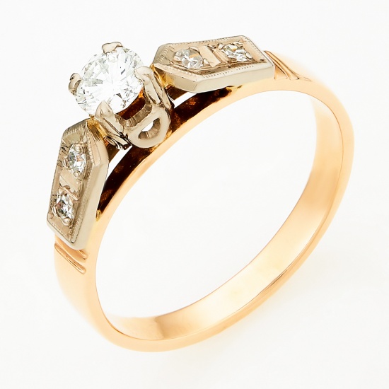 Кольцо из комбинированного золота 583 пробы c 5 бриллиантами, Л22095859 за 65400