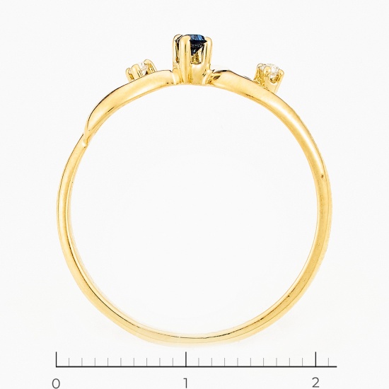 Кольцо из желтого золота 750 пробы c 2 бриллиантами и 1 сапфиром, Л28081545 за 11160