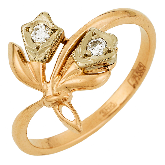 Кольцо из комбинированного золота 585 пробы c 2 бриллиантами, Л24140243 за 12250