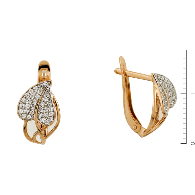 Серьги из комбинированного золота 585 пробы c фианитами
