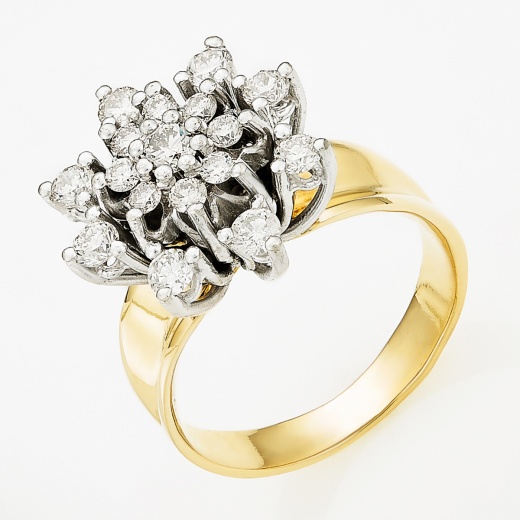 Кольцо из комбинированного золота 750 пробы c 17 бриллиантами Л30057414 фото 1