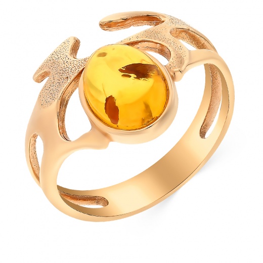 Кольцо из красного золота 585 пробы c янтарями 035013 фото 1