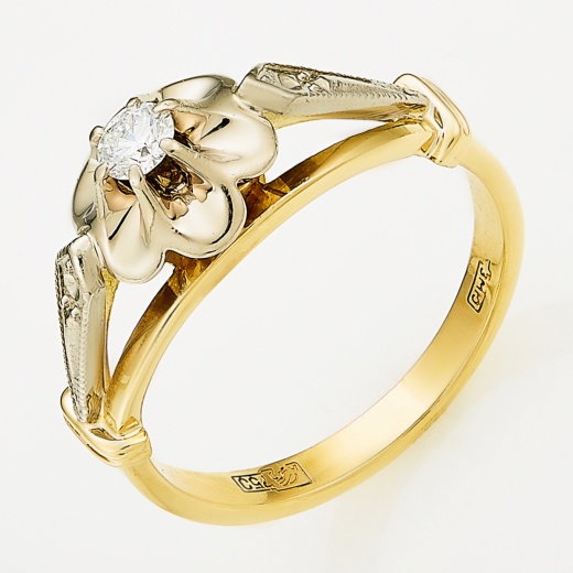 Кольцо из комбинированного золота 750 пробы c 1 бриллиантом Л57026526 фото 1