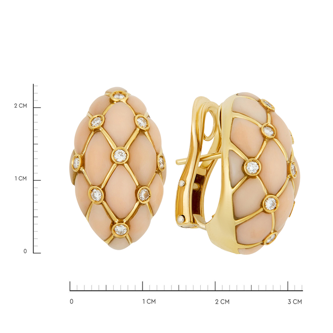 Серьги из золота 750 пробы с бриллиантами и кораллами, Ц О007 4295 за 230000