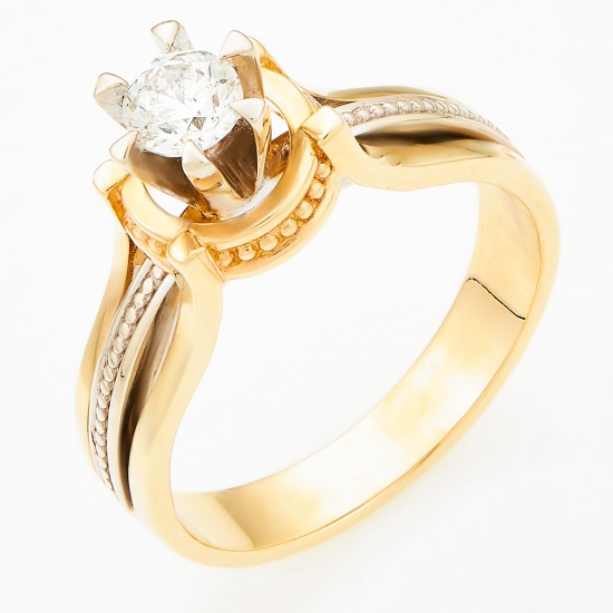 Кольцо из комбинированного золота 585 пробы c 1 бриллиантом, Л32059231 за 86950