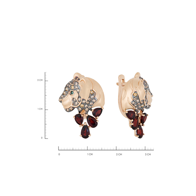 Серьги из золота 585 пробы c гранатами и синт.камнями, Л 3706 3440 за 42560