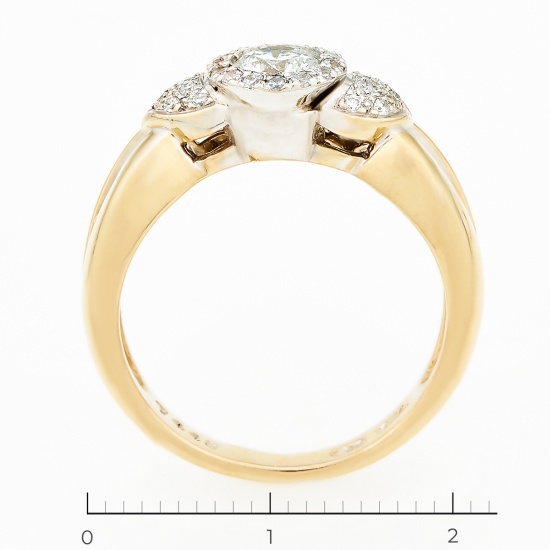 Кольцо из комбинированного золота 750 пробы c 15 бриллиантами и 14 камнями синтетическими, Л33066250 за 118600