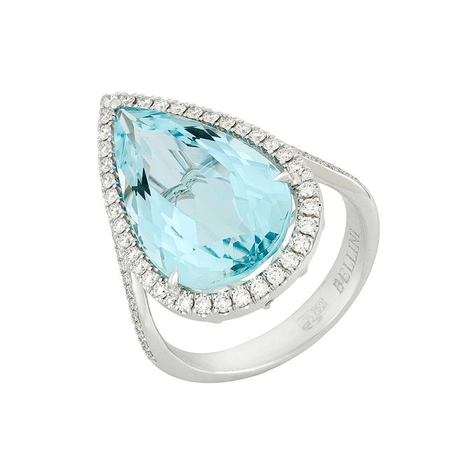 Кольцо из золота 750 пробы c аквамарином и бриллиантами, Л 2509 1021 за 280000