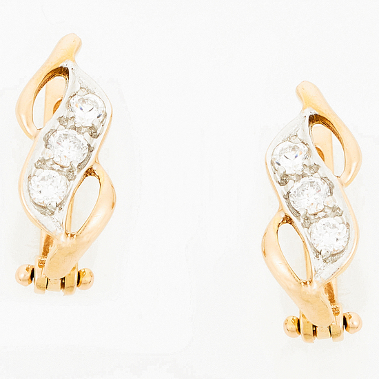 Серьги из комбинированного золота 585 пробы c фианитами, Л25077380 за 15 040 ₽