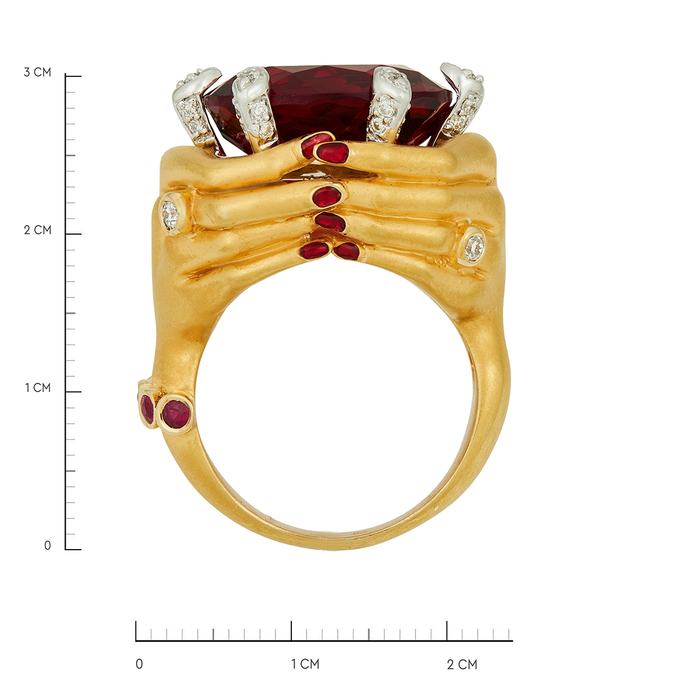 Кольцо из золота 750 пробы c бриллиантами, рубинами, синтетическим камнем и эмалью, Л 0808 8033 за 250000