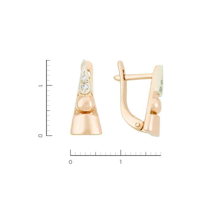 Серьги из комбинированного золота 585 пробы c 4 бриллиантами