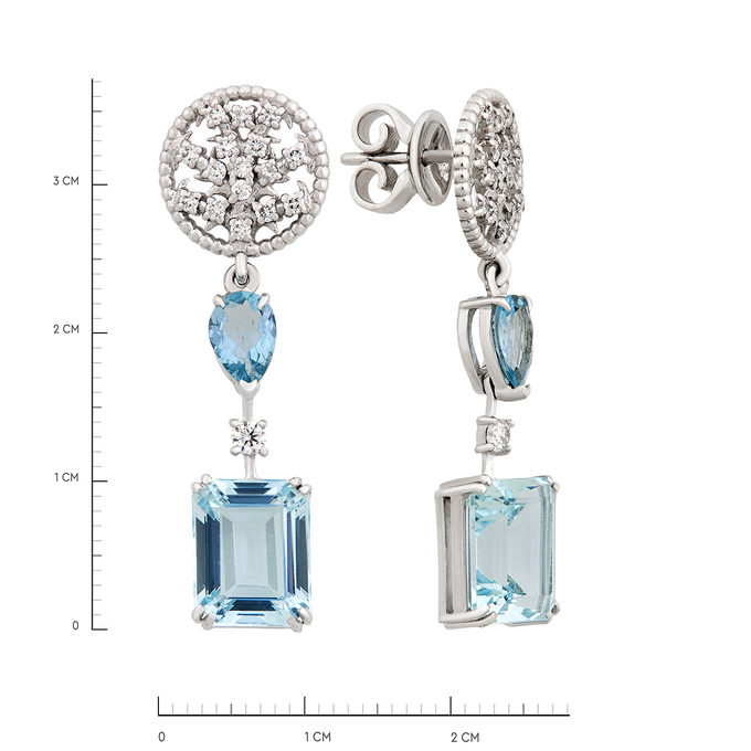 Серьги из золота 585 пробы c аквамаринами и бриллиантами