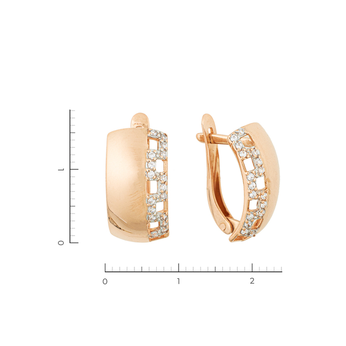 Серьги из красного золота 585 пробы c 34 фианитами