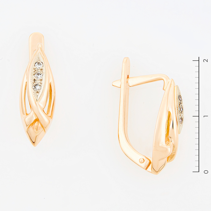 Серьги золото, 585, 3 к.,4,32 гр. (чистый вес 4,12 гр.) со следами износа.; 6 Бриллиант Кр57 6/5 вес 0,06 ct