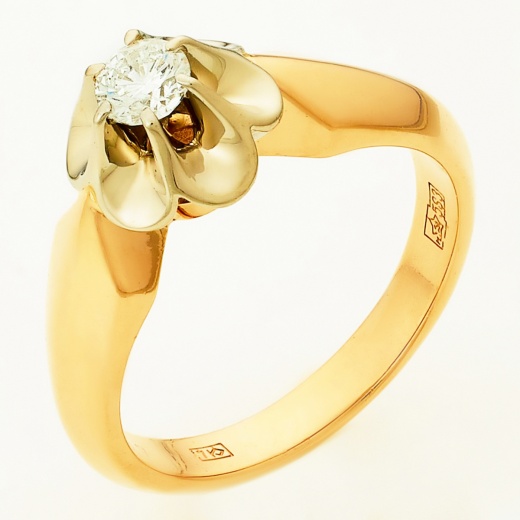 Кольцо из комбинированного золота 583 пробы c 1 бриллиантом Л43056387 фото 1