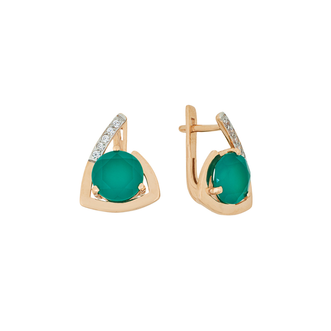 Серьги из золота 585 пробы c хризопразами и фианитами, Л 2414 9548 за 40480