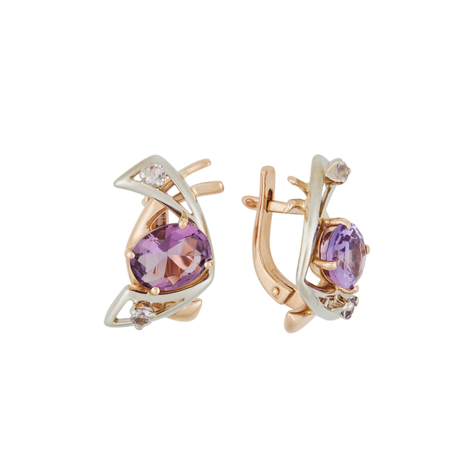 Серьги из золота 585 пробы c аметистами и кварцами, Л 2212 0610 за 62560