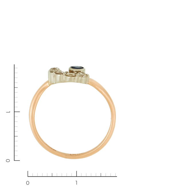 Кольцо из комбинированного золота 585 пробы c 5 бриллиантами и 1 сапфиром, Л 7302 3263 за 28630