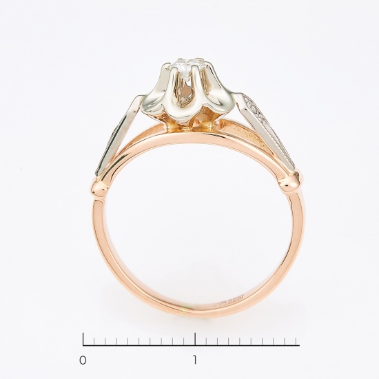 Кольцо из комбинированного золота 585 пробы c 1 бриллиантом, Л43047017 за 18515