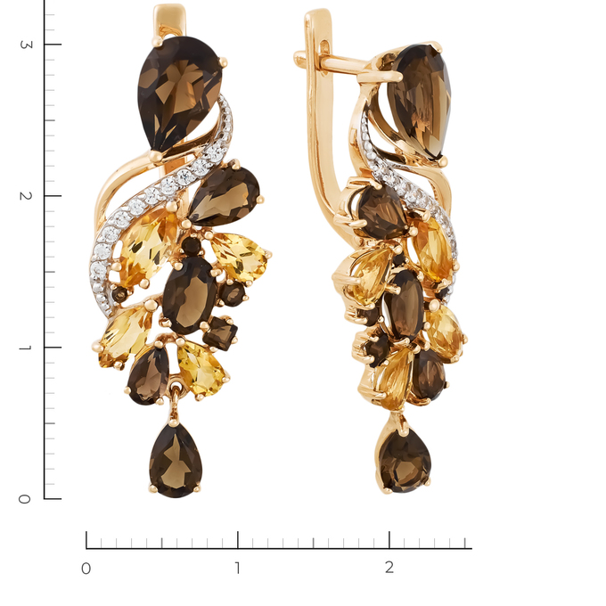 Серьги из комбинированного золота 585 пробы c 20 фианитами и 18 раухтопазами и 8 цитринами, Л 6201 5603 за 78060