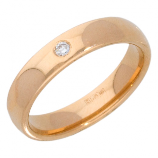 Кольцо обручальное из красного золота 585 пробы c 1 бриллиантом 008523 фото 1