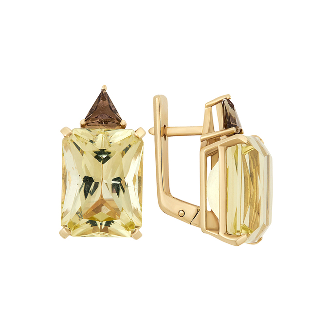 Серьги из золота 585 пробы c цитринами и раухтопазами