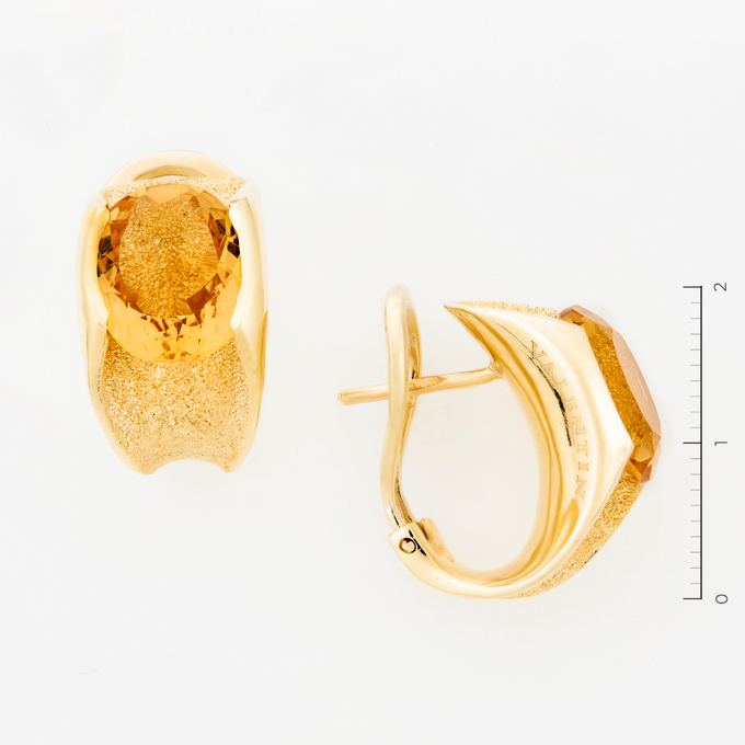 Серьги золото, 585, 2 к.,11,2 гр. (чистый вес 10,976 гр.); 2 Цитрин