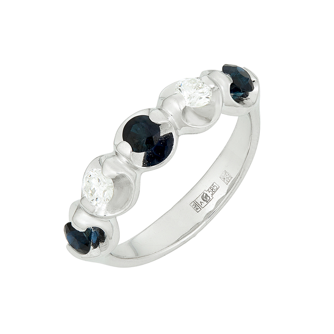 Кольцо из золота 585 пробы c бриллиантами и сапфирами