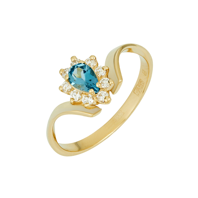 Кольцо из золота 585 пробы c топазом и бриллиантами