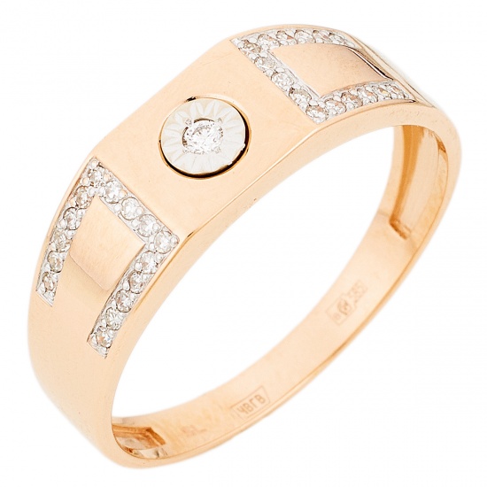 Кольцо из комбинированного золота 585 пробы c 31 бриллиантами