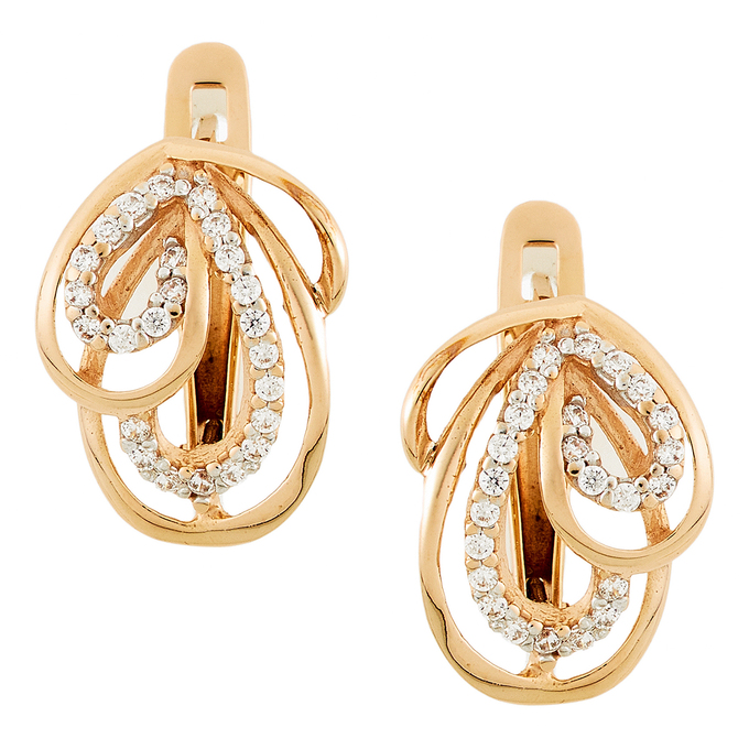 Серьги из красного золота 585 пробы c фианитами