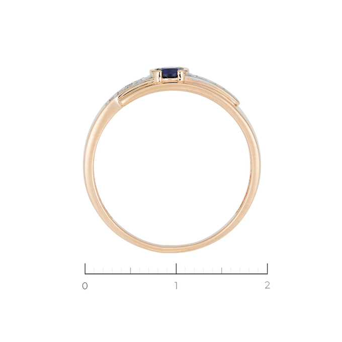 Кольцо из золота 585 пробы c 12 бриллиантами и 1 синт. сапфиром