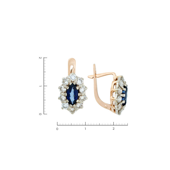 Серьги из золота 585 пробы c 20 бриллиантами и 2 дифф. сапфирами