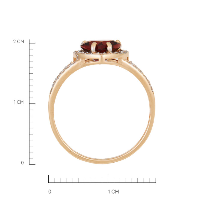 Кольцо из золота 585 пробы c гранатом и фианитами