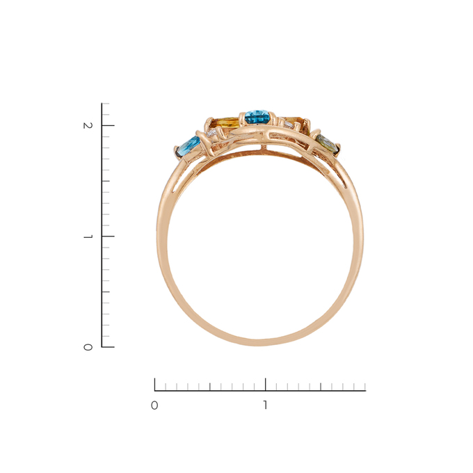 Кольцо из красного золота 585 пробы c 7 фианитами и 2 аметистами и 3 топазами и 2 хризолитами и 2 цитринами, Л 0910 5832 за 13370