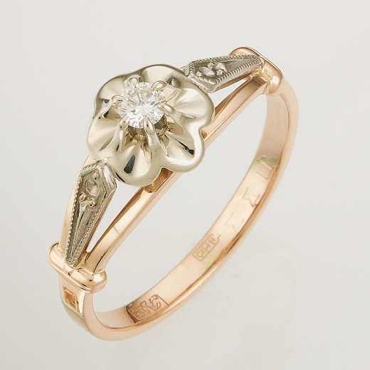 Кольцо из комбинированного золота 585 пробы c 1 бриллиантом Л54021935 фото 1