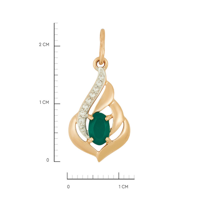 Подвеска из золота 585 пробы c хризопразом и фианитами