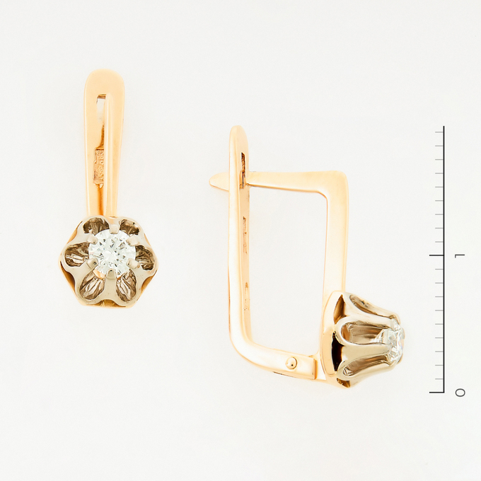 Серьги из золота 583 пробы c 2 бриллиантами