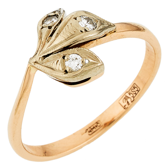 Кольцо из комбинированного золота 585 пробы c 3 бриллиантами, Л23156810 за 13450