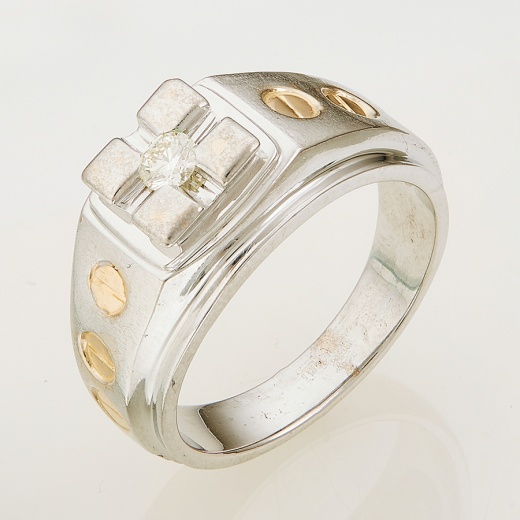 Кольцо из комбинированного золота 585 пробы c 1 бриллиантом, 118490 за 37 170 ₽