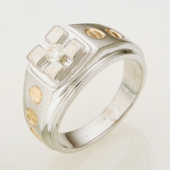 Кольцо из комбинированного золота 585 пробы c 1 бриллиантом, Л12034260 за 80700