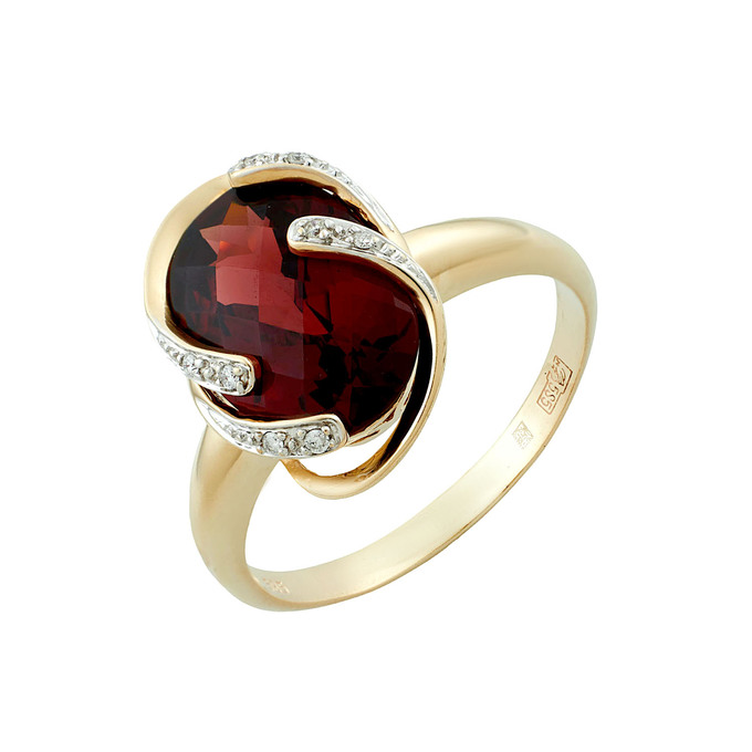 Кольцо из золота 585 пробы c гранатом и бриллиантами, Л 2811 4191 за 58940
