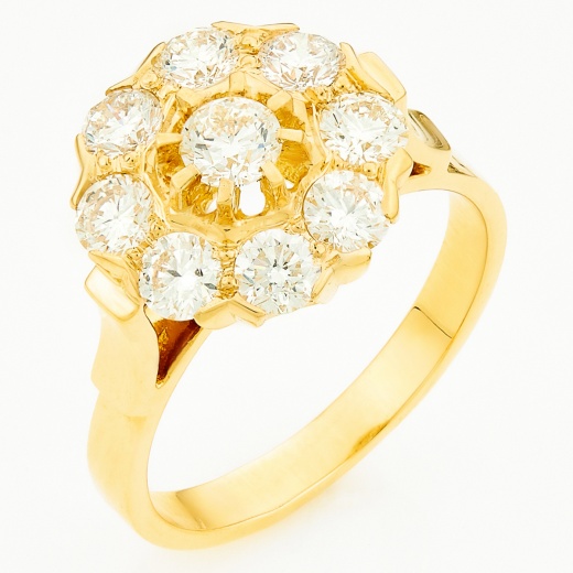 Кольцо из желтого золота 750 пробы c 9 бриллиантами Л28077023 фото 1